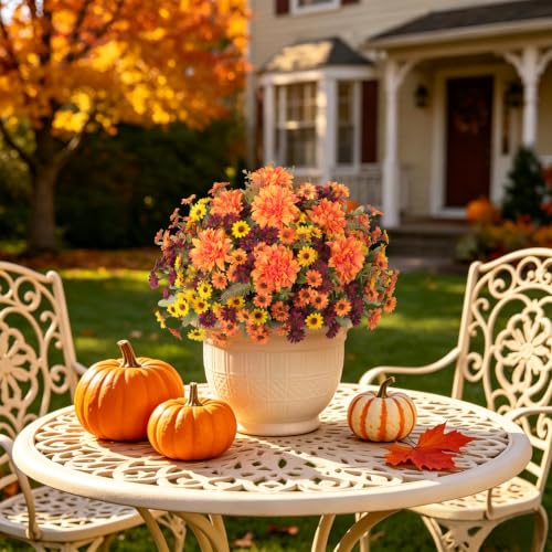 Image of Artificial Fall Flowers Fake Mums Plants for Outdoors Decoration