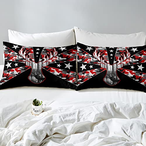 Erosebridal Kids Deer Bed Sheets Set Twin Size Red Camo Sheets Military Camouflage Sheet Set For Boys Girls Adults, Retro Woodland Animal Bedding Set 3 Pcs, Top Sheet Fitted Sheet 1 Pillowcase #TOP4