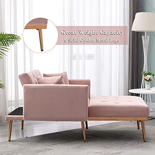 image for SLEERWAY Velvet 2 in 1 Chaise Lounge Chair Indoor, Modern Single Sofa 