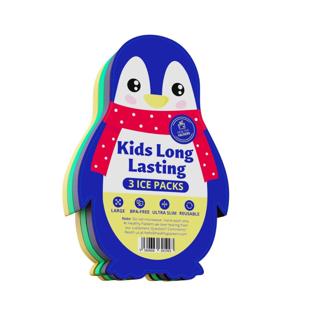 Slim Ice Packs for Lunch Boxes Kids - 3-Pack Long-Lasting Penguin Lunch Box Ice Packs for Kids - Slim Reusable Ice Packs for Lunch Boxes, Lunch Bags, and Coolers - Multicolored (Penguins)