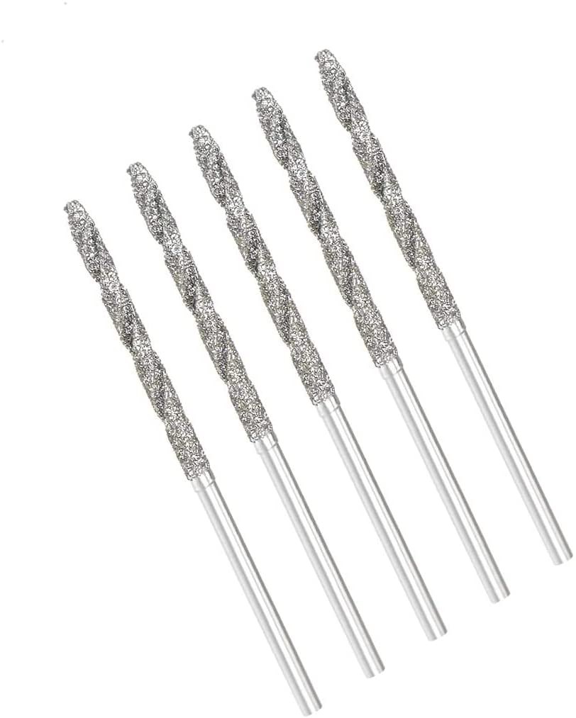 Auniwaig 2mm Diamond Twist Drill Bits High Speed Steel HSS for Glass Sea Shells Stone 5 Pcs