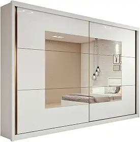 LOPAS Guarda-Roupa Casal com Espelho Toronto 2 PT Branco