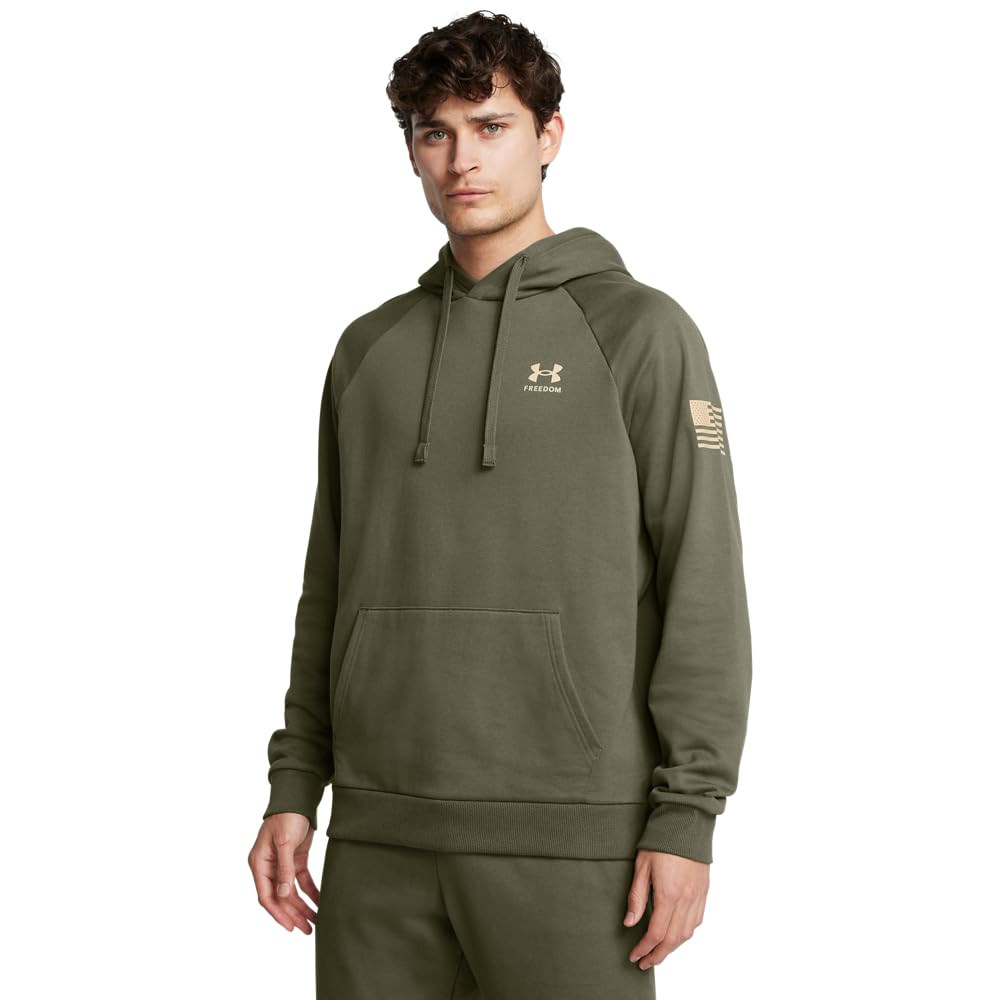 Under Armour Mens Freedom Flag Fleece Hoodie, (390) Marine Od / / Desert Sand, Medium Green