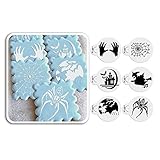 ART Kitchenware 6pcs Halloween Skull,Spider,Ghost House,Witch Cookie Stencil Set Cake Decorating Supplies Cupcake Top Decoration Mold ST-913 Beige/Semi-Transparent