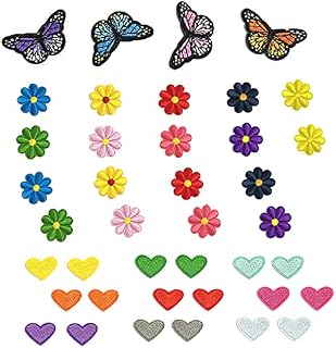40pcs Embroidered Patches, Ironing Patches, Sewing Patches, Children's Embroidery, Flower Patches, Butterfly Patches, Heart Patches for Jackets, Shirts, Jeans, T-Shirts