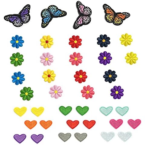 40pcs Embroidered Patches, Ironing Patches, Sewing Patches, Children's Embroidery, Flower Patches, Butterfly Patches, Heart Patches for Jackets, Shirts, Jeans, T-Shirts Cover