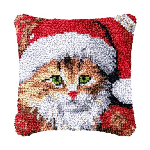 Image of bositigo Cat Latch Hook Pillow Kit for Adults & Kids, DIY Pre-Printed Canvas Craft, 17x17 Inch Decorative Cover for Sofa Cushions, Bedroom Decor (Cat Pattern 29)