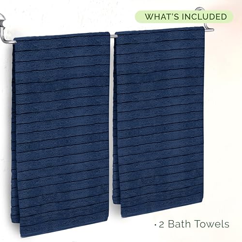 Image of Elegant Comfort 100% Turkish Cotton Corduroy Ribbed Luxury Soft 2 Pack Bath Towels 27 x 54 Inch - Ultra Plush, Absorbent, Quick Dry, Hotel Spa Quality Towels for Bathroom Essentials, Navy