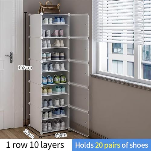 Image of AYSIS 10 Shelf DIY Shoe Rack Box Organizer ^ Multi-Purpose Plastic Shoe Rack for Home, PP Plastic Home Rack with Door for Entryway, Chappal Slipper Shoe Stand【White, 10-Shelf-5-Door】
