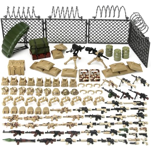 Feleph Military Weapons Set Army Toy Building Blocks Model Pack for Soldier Figures, Desert Camouflage Combat Suit Tactical Accessories Outfits Gear...