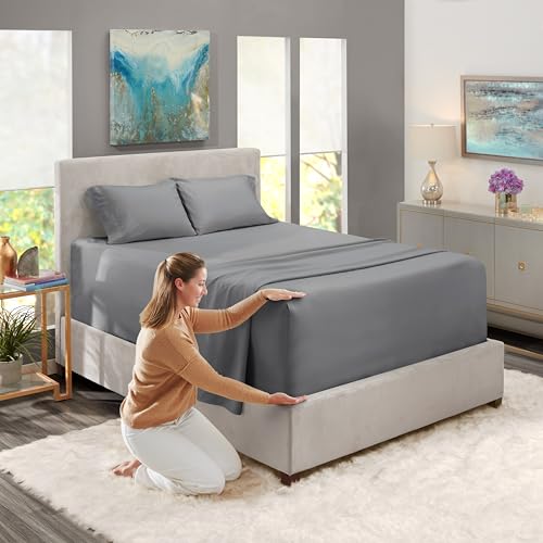 Image of Nestl Full Size Sheet Set, 4 Piece Extra Deep Pocket (18-24 inches), Microfiber, Hotel Luxury, Soft, Breathable, Wrinkle-Free, Easy to Care, Grey