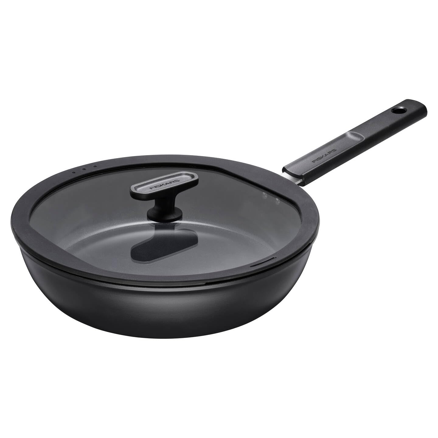 Fiskars Padella con Coperchio, Hard Face, Diametro 28 cm | Capacità: 3,5 litri, Rivestimento Antiaderente, Resistente ai Graffi, Alluminio/Plastica, Nero, 1075530