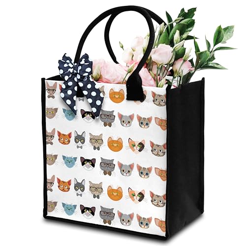 Cat Tote Bag For Women, Cute Kitten Tote Bag, Kitty Canvas Tote Bag For Traveling Shopping Gym, Cat Lover Gift Tote Bag With Ribbon, Aesthetic Beach Tote Bag Gifts For Women Cat Owners Friends -33