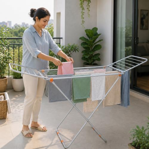 Image of BENAVJI Mild Steel Cloth Drying Stand - 3 Way Folding, 42 Feet Drying Length, 20 Drying Rails, Lightweight