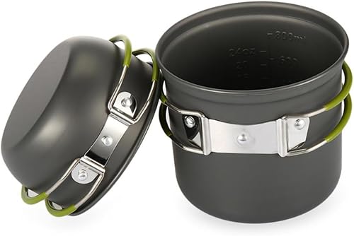 GRIRIW Juego de ollas de camping portátiles de 2 piezas, mango ligero para utensilios de cocina al aire libre, senderismo, mochilero
