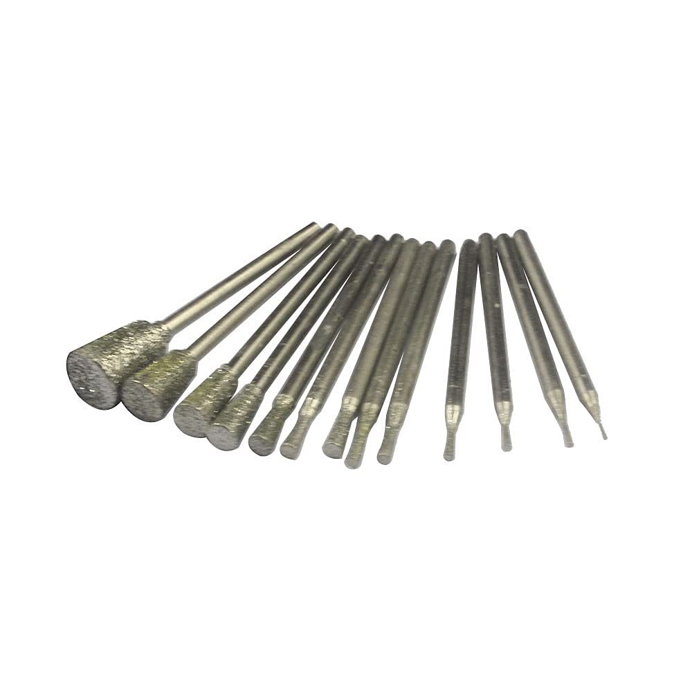LUO KE 𝐋𝐮𝐨 𝐤𝐞 13 Pcs Trumpet Shape Diamond Burr Set, 3/32'' Shank Stone Carving Bit Diamond Burs for Rotary Tool