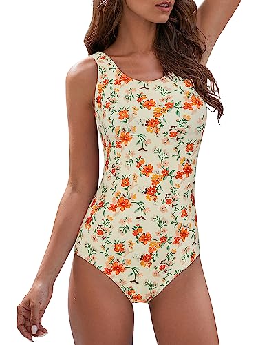 American Trends Modest Criss Cross Back One Piece Swimsuit Women Full Coverage Floral Print Long...