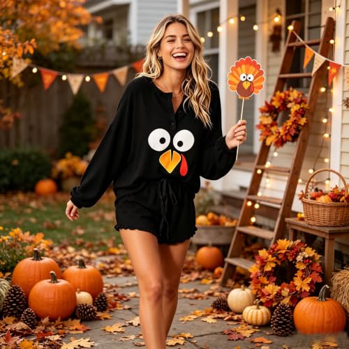 Image of Roshop Halloween Pajama Women's Pumpkin Top & Shorts Loungewear Set