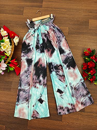Image of Leriya Fashion Womens Mid Rise Tie-Dye Loose Fit Flared Wide Leg Palazzo Pants | Relaxed Pants | Bottom