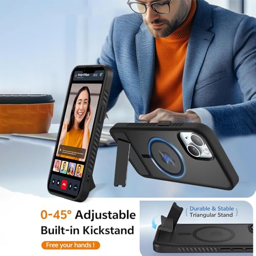 Image of KARWAN?Ultra Hybrid Matte Back Cover Case Compatible with Stand Magnetic for iPhone 14 Plus | Mag-Safe Wireless Charging | Camera Bump Protection -(Black)