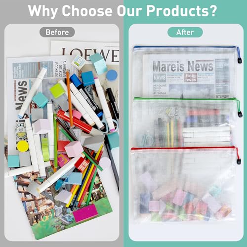 Image of 18pcs Mesh Zipper Pouch Bags Small, A5 9.5x7.2 Inches, 9 Colors Zipper Pouches for Organizing, Puzzle Storage, Travel, School, Office Supplies