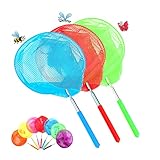 虫取り網 5段伸縮軽量 昆虫ネット バタフライトンボ 昆虫採集 魚取りあみ 水陸両用 コンパクト 虫取りアミ 子供 キッズ用 おもちゃ 屋外ツール 夏休み 川遊び 調節可能 (虫取り網3個, 青+赤＋緑)