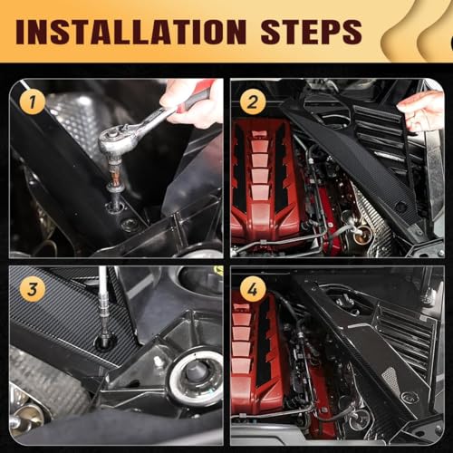 Image of 2PCS Engine Bay Side Panel Covers for Corvette C8 Stingray 2020+ and for C8 Z06 2023+,Carbon Fiber Pattern Mid-Motor Engine Compartment Frame Dress Up Trim Protective Decor Panels Covers