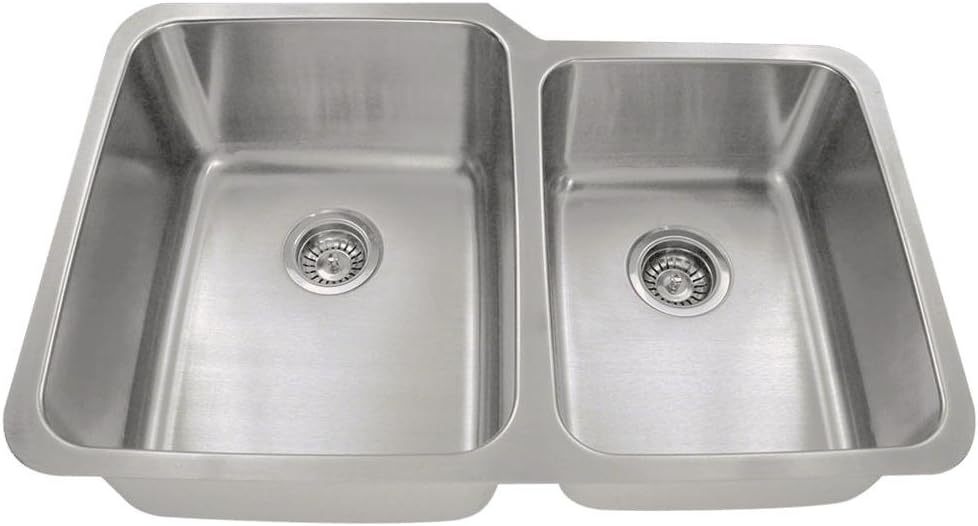 MR Direct 513l-16 Stainless Steel Undermount 32 in. Double Bowl Kitchen Sink, Wide Left MR Direct 513l-16 Stainless Steel Undermount 32 in. Double Bowl Kitchen Sink, Wide Left