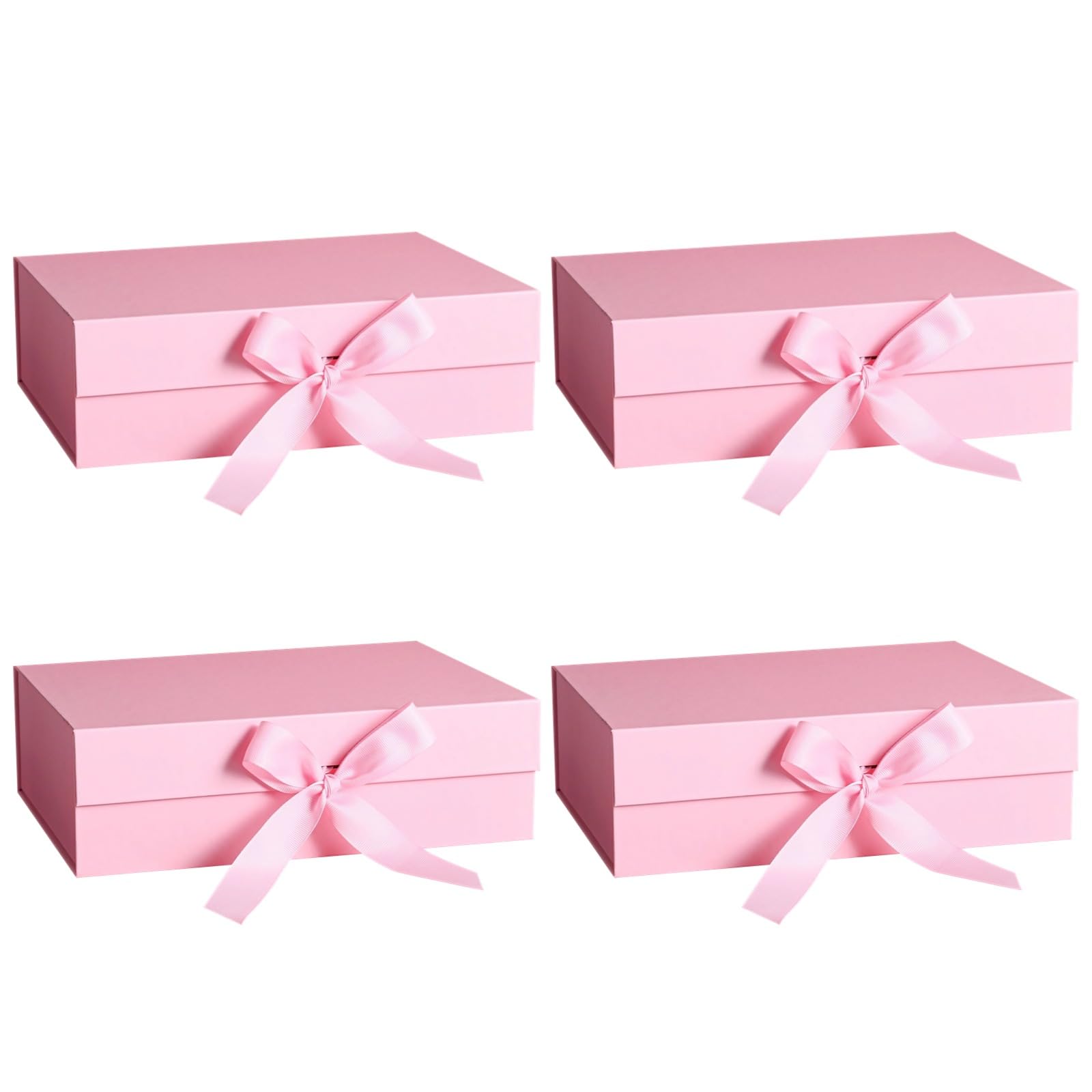 Packool Pink 4 Pcs Present Boxes, 26 X 19 X 8 Cm/10.2 X 7.5 X 3.1 In With Ribbon, Luxury Bridesmaid Proposal Packaging, Reusable Cardboard For Birthday, Weddings