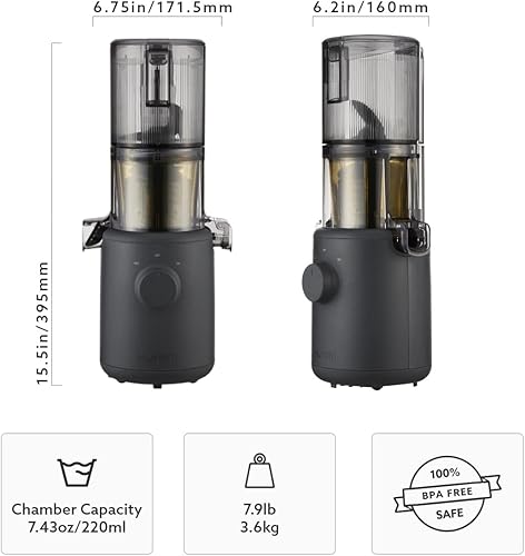 Miniatura 5 de Hurom H310A - Exprimidor de masticación lenta personal renovado, auto alimentación, blanco, fácil de limpiar, rendimiento máximo, motor silencioso,