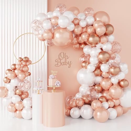 Kit de arco de balões ouro rosa branco, 118 peças grinalda de balões ouro rosa e branco, balões de decoração para aniversário menina mulher, baby shower, casamento, batizado, comunhão, aniversário,