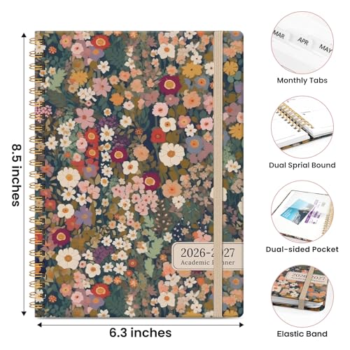 Planner 2026-2027, Monthly and Weekly Academic Planner July 2026 - June 2027, Hardcover Student Teacher Planning Agenda Calendar Book with Tabs, Perfect for Office School Supplies, A5 (6.3" x 8.5") - Garden - Image 5