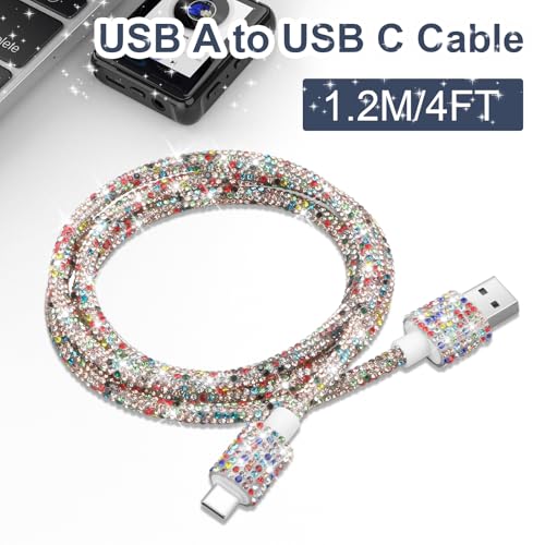 Image of Aolcev USB C Cable Fast USB A to USB C Charging Cable 4FT USB Type C Charger Cord Cute Bling Sparkling Diamond Phone Charger Cable for iPhone 17 16 Pro Max 15 Pro Max Plus Galaxy S25 S24 S23 Colorful