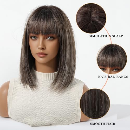 Esmee Short Straight Brown for Women Natural Synthetic Hair Ombre Wig for Daily & Party Use - Image 2