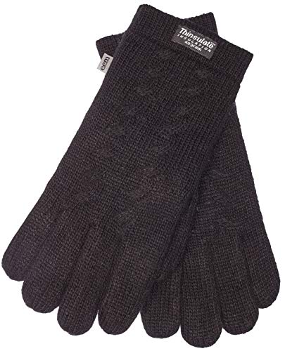 EEM gants en laine FREYA pour femmes, avec torsades, doublure de Thinsulateu0099, noir L