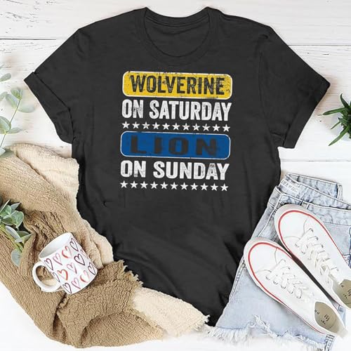 Vintage Wolverine on Saturday Lion on Sunday Shirt, Detroit Sports Fan Tee, College and Pro Football Apparel, Retro Weekend Game Day Top, Classic Michigan Pride Outfit, Bold Team Spirit Gift3