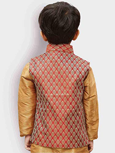 Image of JBN Creation Boys' Silk Blend Nehru Jacket || Banarasi Brocade Woven Jacquard Modi /Nehru Jacket || Ethnic Wear for Festivals, Weddings
