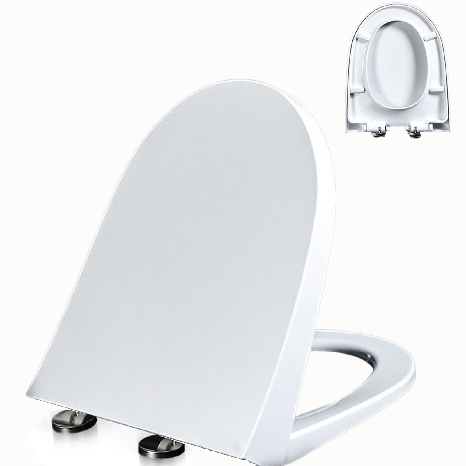 Stainless Steel Soft closeinges White Toilet Seat Easy Install Quick Disassemble, Adjustable, Lightweight, Durable, Portable, User-Friendly, Compact, urea, Formaldehyde, 02m