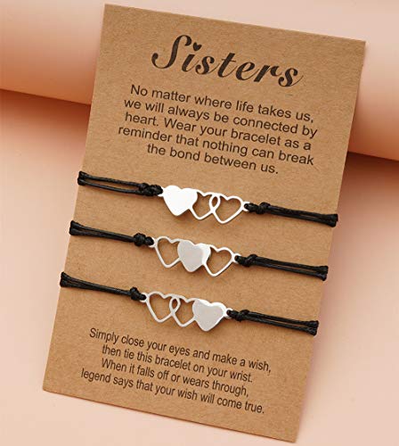 Image of Fuqimanman2020 Best Friends Matching Bracelet Friendship 2 /3 Heart Butterfly Bracelets Set Gift for BFF Friend Sister-3 Heart
