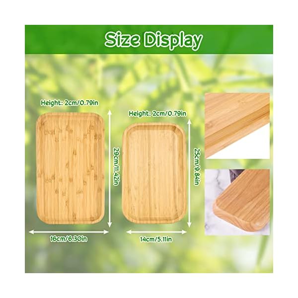 SCHYIDA Tablett Holz Rechteckig, 2 Stück Serviertablett Holztablett Tablett Servierplatte Holz Teller Bambus Tablett Holztabletts Deko Bambustablett für Zuhase, Esszimmer, 29 * 16 * 2cm，25 * 14 * 2cm – Bild 3