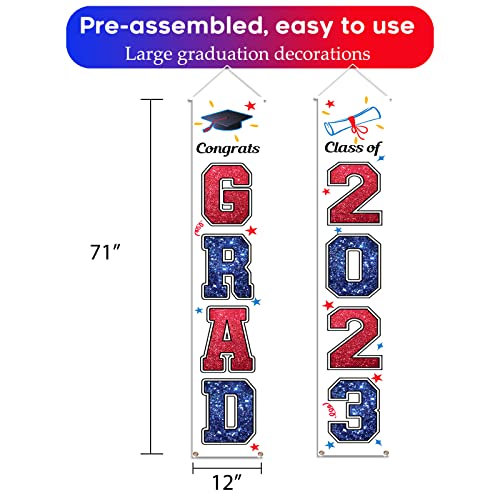 Kmuysl Graduation Decorations Class Of 2023, Red & Blue Congrats Grad Banner Hanging Flags Porch Sign, 2023 Graduation Decorations Party Supplies For Any School Indoor/Outdoor Decor #TOP6