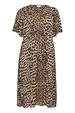 Low slits at the hem Kaffe Curve Damen Plus Size Women\'s Midi Dress V-Neck Half Sleeves Drawstring Waist Kleid, Classic Leopard, 46/Grande Taille