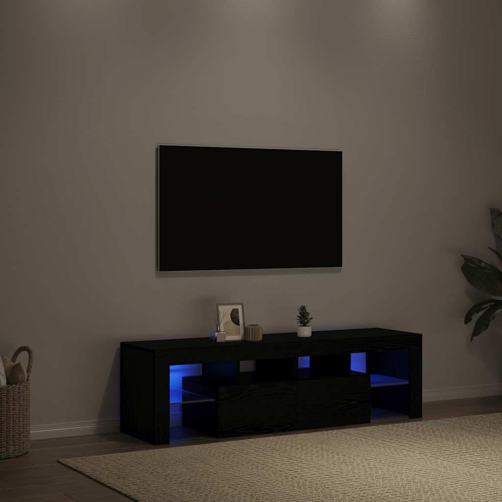vidaXL Szafka pod TV z oświetleniem LED, czarny dąb, 140x36,5x40 cm