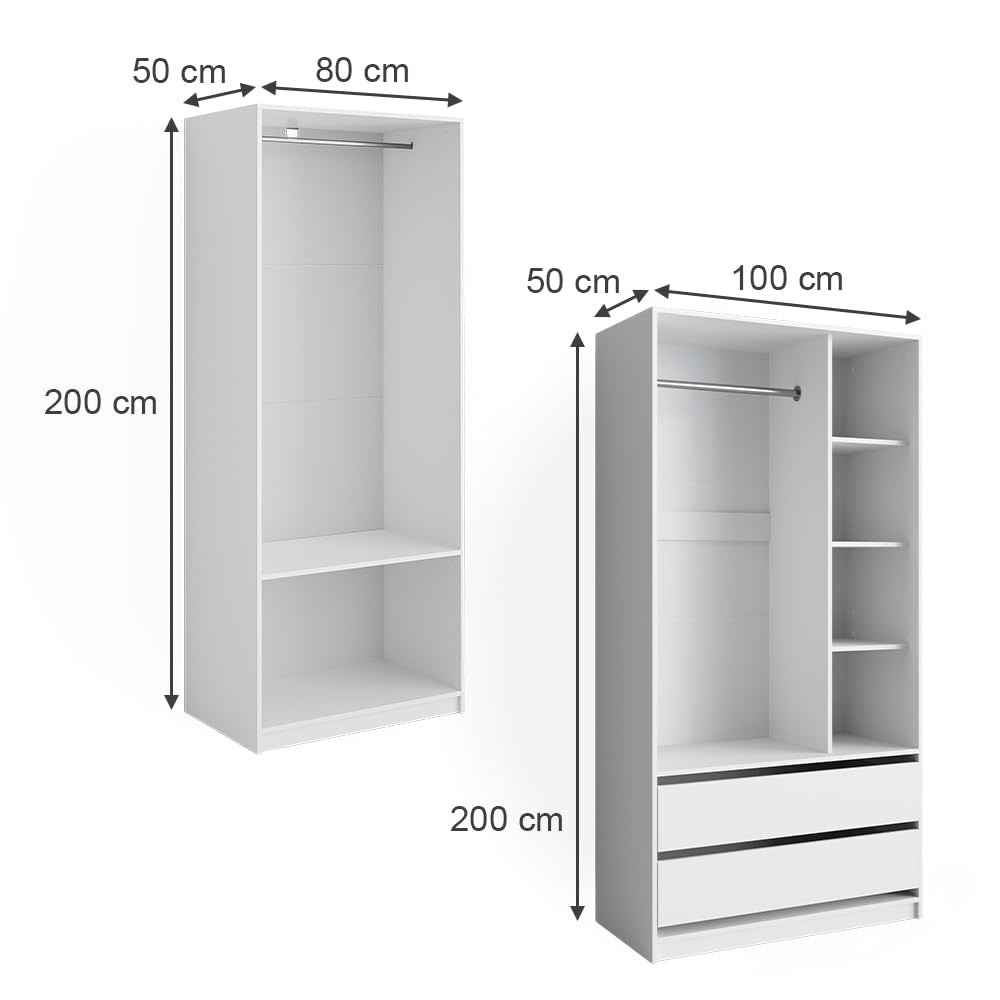 Vicco Kleiderschrank Elmo, Weiß, 180 x 200 cm 2er Set, für Flexible Aufbewahrung verschiedenster Kleidungsstücke