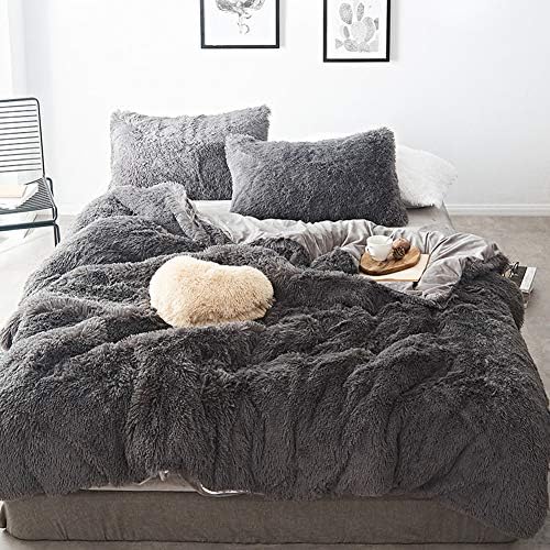 MorroMorn 5 PCS Shaggy Duvet Cover Bedding Set - Fluffy Comforter Cover Long Faux Fur Luxury Ultra Soft Cozy (Grey, King/California King)
