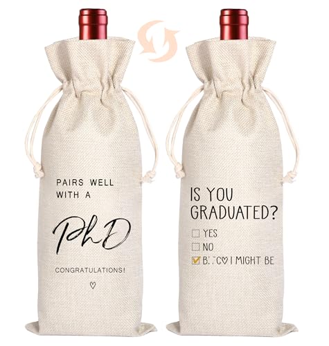 Combina bem com um saco de vinho de mestrado | Presente de mestrado | Saco de vinho de formatura | Presente engraçado de formatura | Presente para ele Ela | Classe de 2025 (Bege-PhD)