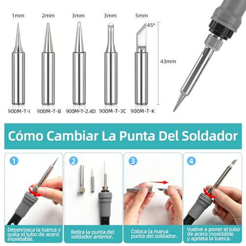 Soldador de estaño 90W con temperatura ajustable y multímetro digital 5