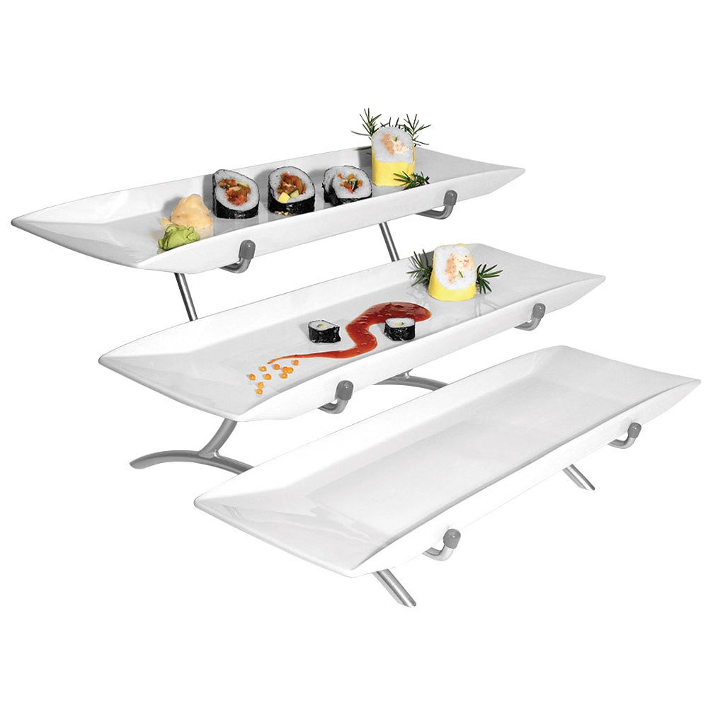 Prestige Porcelain Wide Frame 3 Tier Platter Wire Stand 18" W x 23" D x 12" H Plat. by CAL-MIL – Large, Porcelain, White, Model PP1033-39