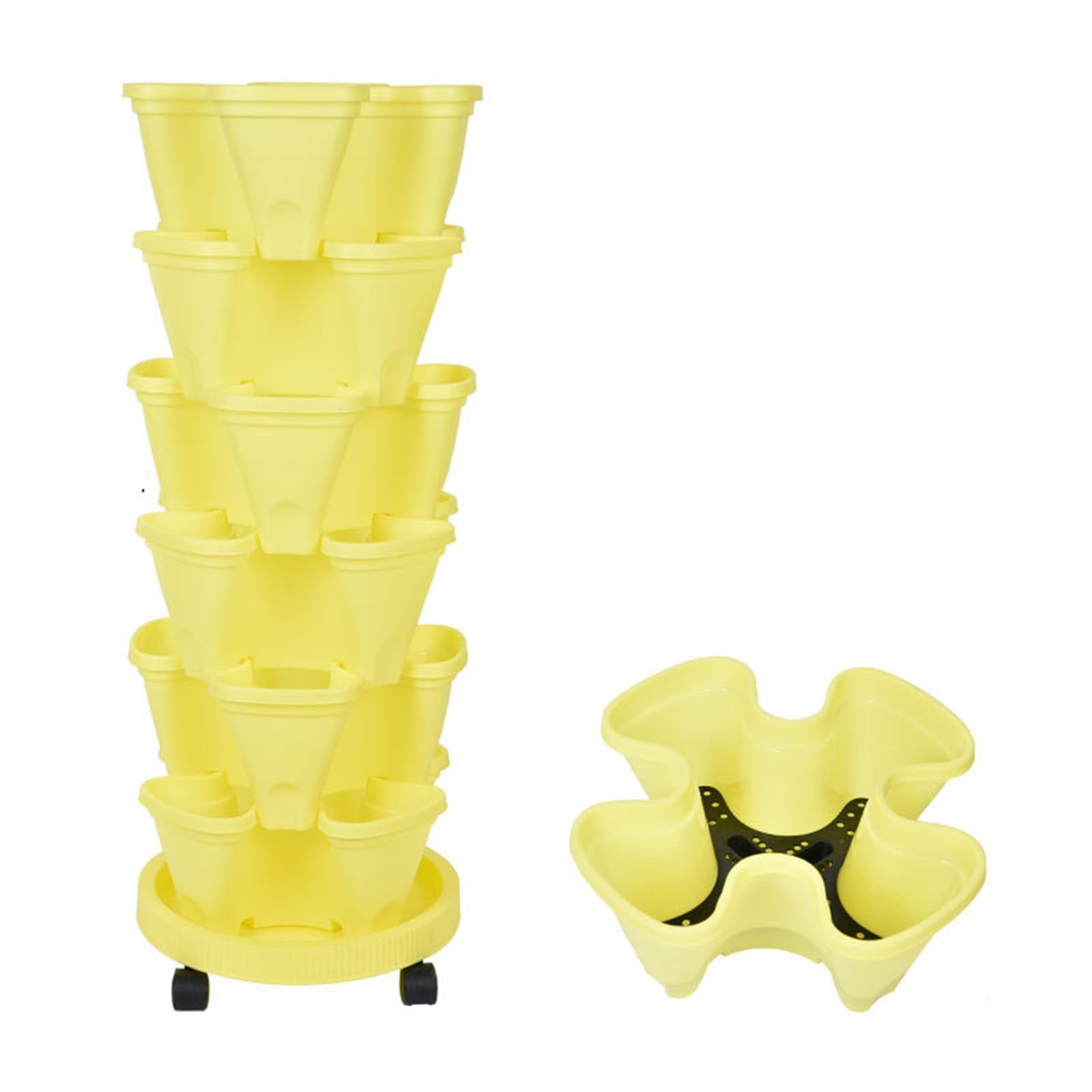 Sohodoo Vertical Planter 6 Tier Stackable Planters Garden Tower Planters Strawberry Herb Flower with Removable Wheels(F)