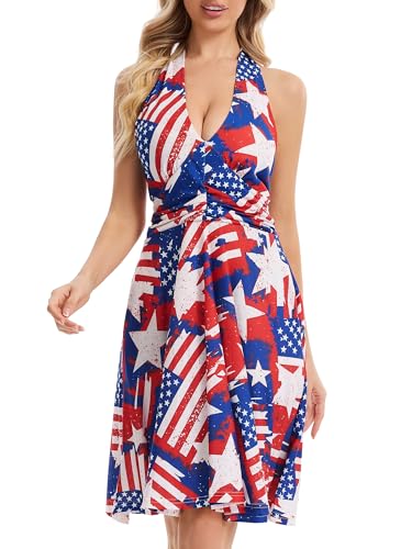 Image of Women's Summer Sundress- 2025 Sexy Halter Sleeveless Spring Boho Elastic Waist Ruffle Mini Dress